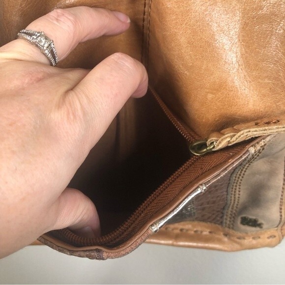 The Sak Lucia Brown Leather Crossbody Bag Mixed Metallic Print Pocket Purse - Picture 7 of 15